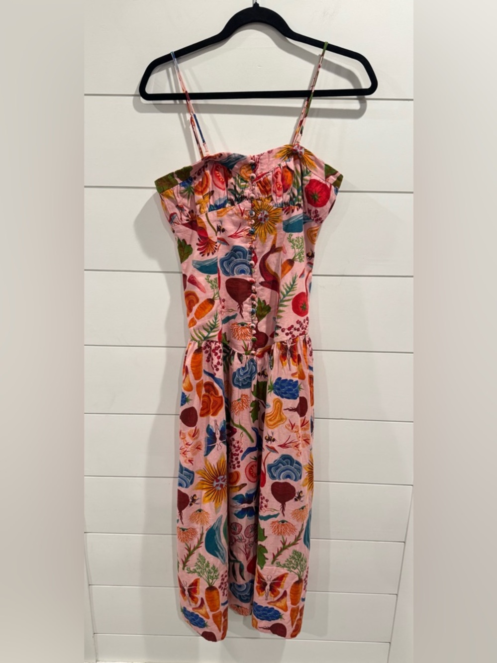 Farm Rio Bright Farm Strapless Linen Dress veggie print - Picture 4 of 10